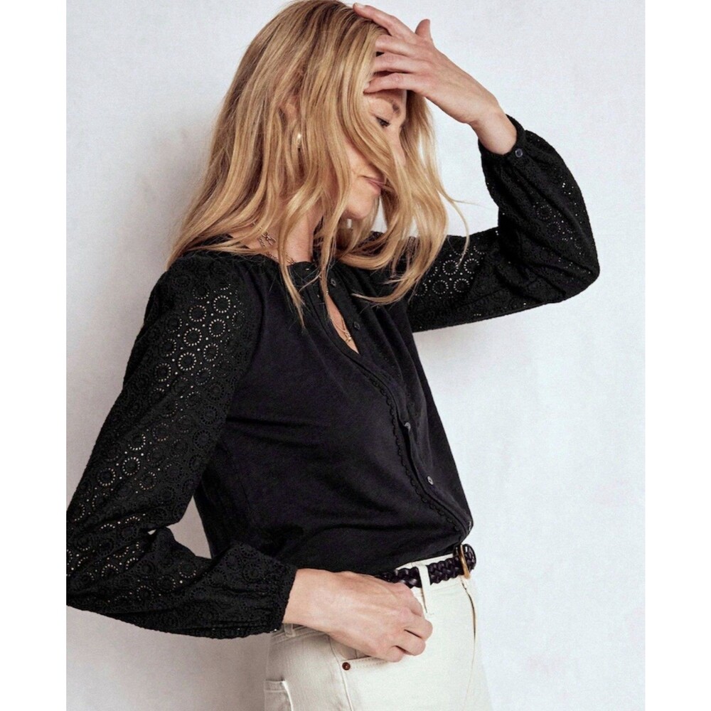 Boden Black Eden Broderie Jersey Shirt US16-18